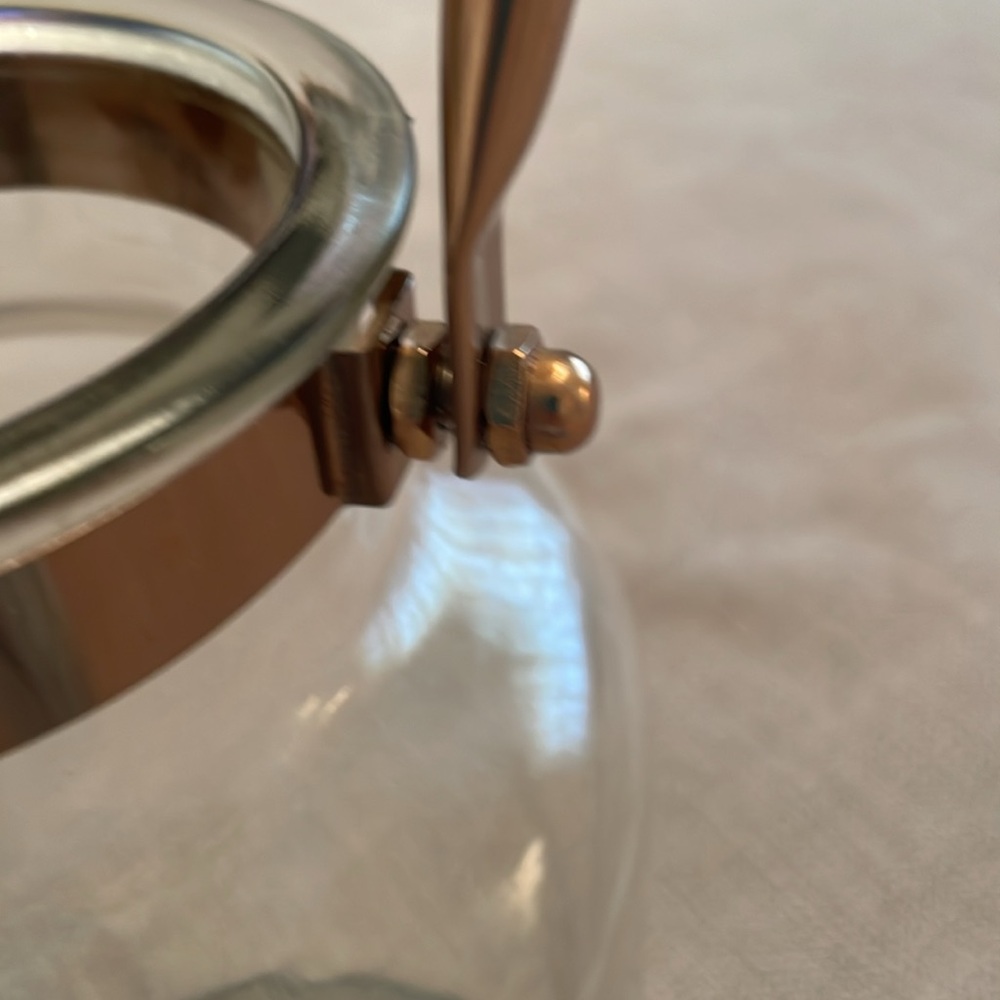 Large Unique Clear Glass Vase or Lantern with Rose Gold Copper Like Handle - Picture 12 of 12